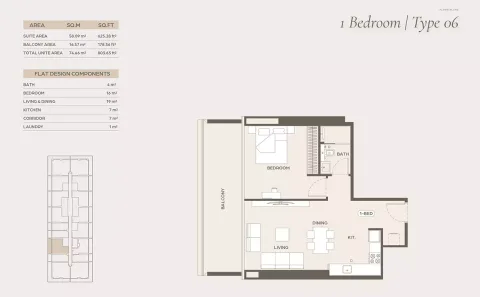 Floor plan, 1 Bed, 803 sq ft