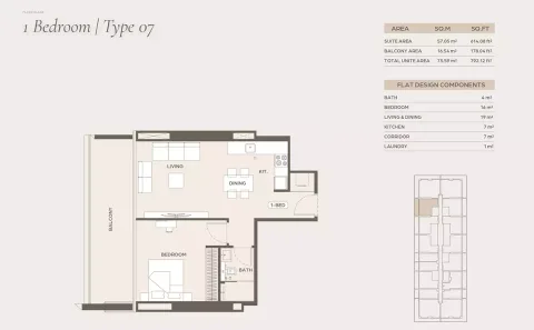 Floor plan, 1 Bed, 792 sq ft