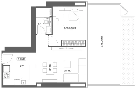 Floor plan, 1 Bed, 909 sq ft