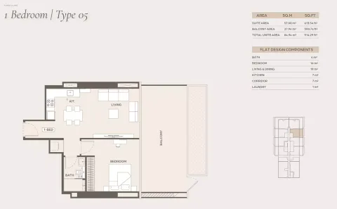 Floor plan, 1 Bed, 914 sq ft