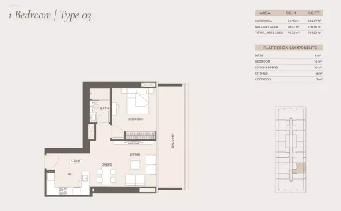 Floor plan, 1 Bed, 761 sq ft