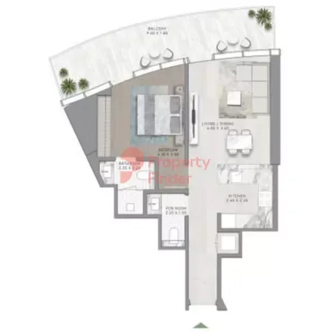 Floor plan, 1 Bed, 811 sq ft