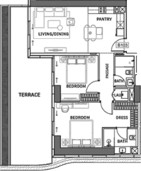Floor plan, 2 Beds, 1,388 sq ft