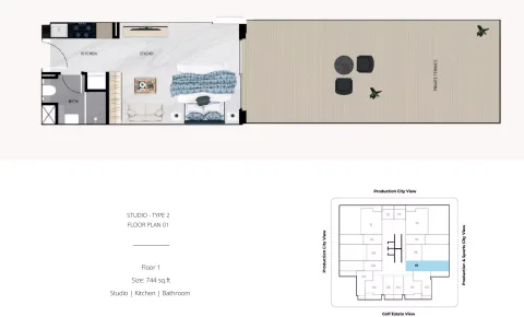 Floor plan, Studio, 744 sq ft