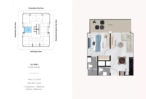 Floor plan, 1 Bed, 582 sq ft
