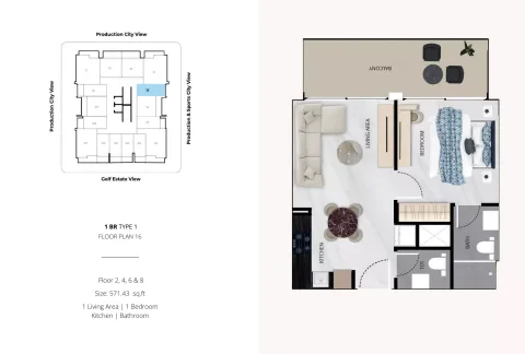 Floor plan, 1 Bed, 571 sq ft