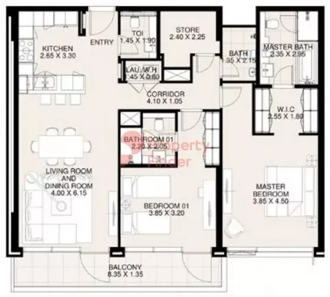 Floor plan, 2 Beds, 1,394 sq ft