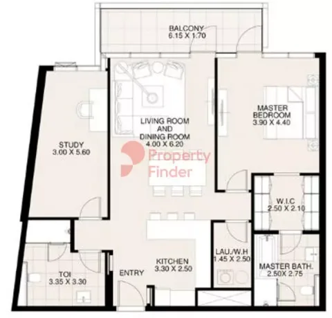 Floor plan, 1 Bed, 1,266 sq ft