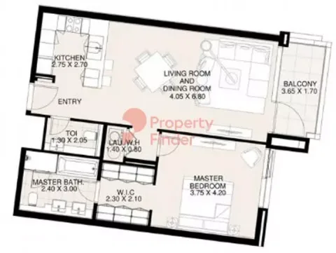 Floor plan, 1 Bed, 921 sq ft