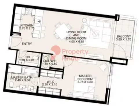 Floor plan, 1 Bed, 920 sq ft