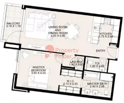 Floor plan, 1 Bed, 920 sq ft