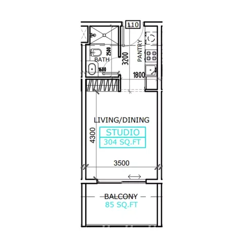 Floor plan, Studio, 304 sq ft