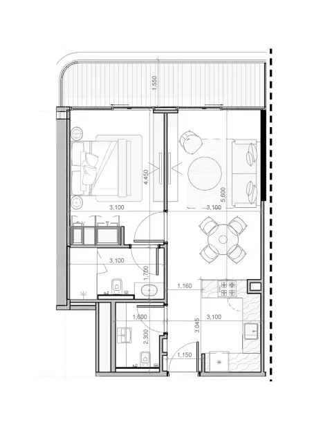 Floor plan, 1 Bed, 718 sq ft