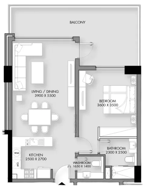 Floor plan, 1 Bed, 750 sq ft