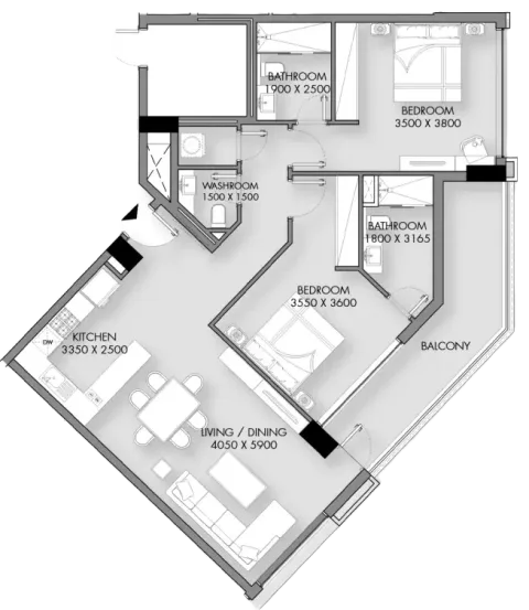 Floor plan, 2 Beds, 1,212 sq ft