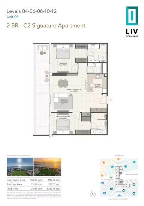 Floor plan, 2 Beds, 1,398 sq ft