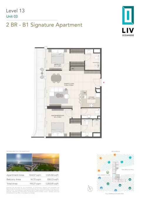 Floor plan, 2 Beds, 1,283 sq ft