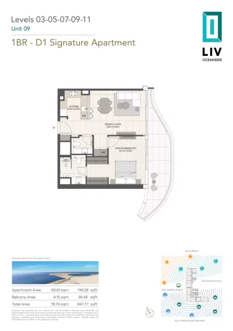 Floor plan, 1 Bed, 847 sq ft