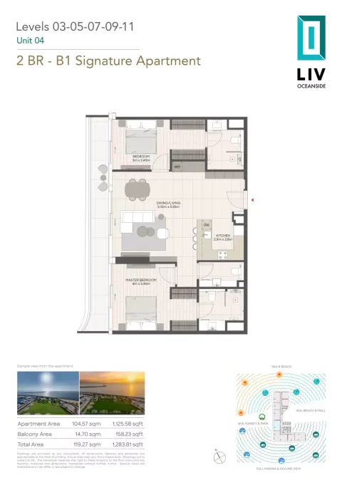 Floor plan, 2 Beds, 1,283 sq ft