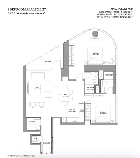 Floor plan, 2 Beds, 1,239 sq ft