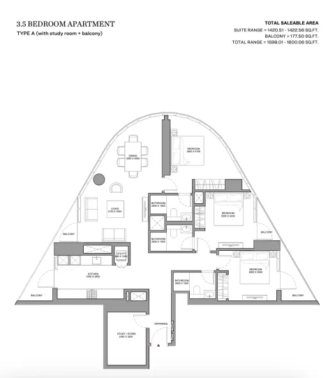 Floor plan, 4 Beds, 1,598 sq ft