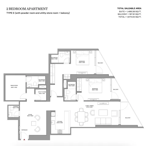 Floor plan, 2 Beds, 1,674 sq ft