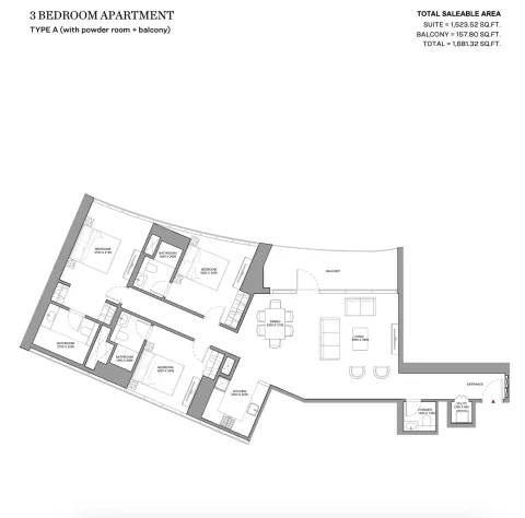 Floor plan, 3 Beds, 1,681 sq ft