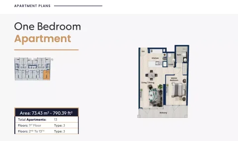 Floor plan, 1 Bed, 790 sq ft