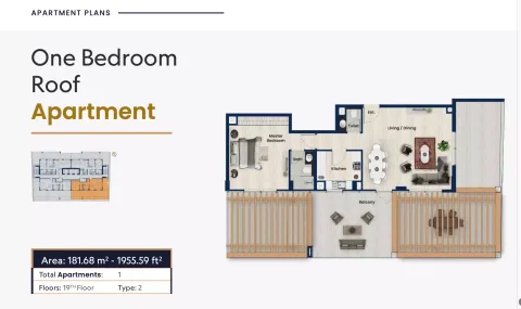 Floor plan, 1 Bed, 1,955 sq ft