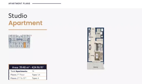 Floor plan, Studio, 424 sq ft