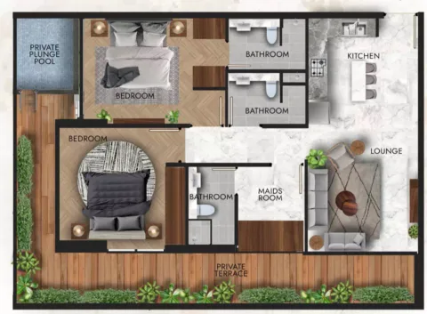Floor plan, 2 Beds, 1,200 sq ft