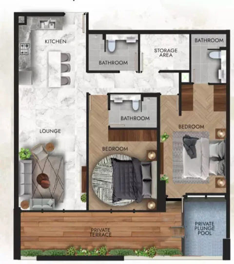 Floor plan, 2 Beds, 1,295 sq ft