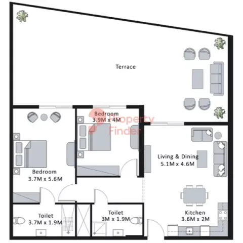 Floor plan, 2 Beds, 1,834 sq ft