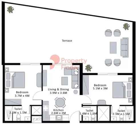 Floor plan, 2 Beds, 1,535 sq ft