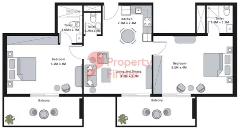 Floor plan, 2 Beds, 1,192 sq ft