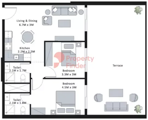 Floor plan, 2 Beds, 1,244 sq ft