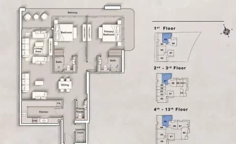 Floor plan, 2 Beds, 1,302 sq ft