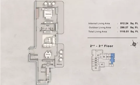 Floor plan, 1 Bed, 1,110 sq ft