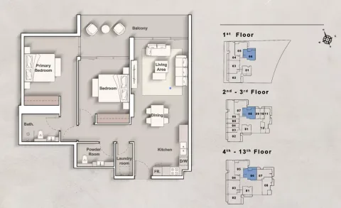 Floor plan, 2 Beds, 1,067 sq ft