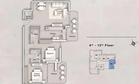 Floor plan, 2 Beds, 1,214 sq ft