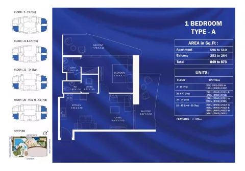 Floor plan, 1 Bed, 873 sq ft