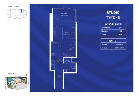Floor plan, Studio, 425 sq ft