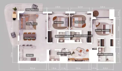 Floor plan, 3 Beds, 2,002 sq ft