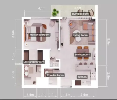 Floor plan, 1 Bed, 796 sq ft