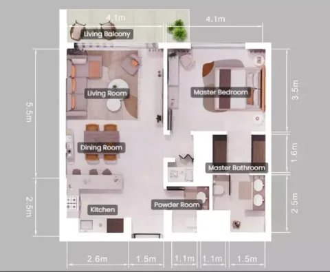 Floor plan, 1 Bed, 807 sq ft