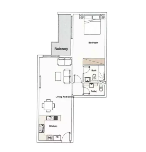 Floor plan, 1 Bed, 624 sq ft