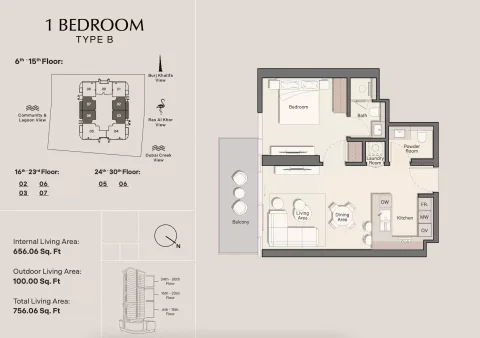 Floor plan, 1 Bed, 756 sq ft
