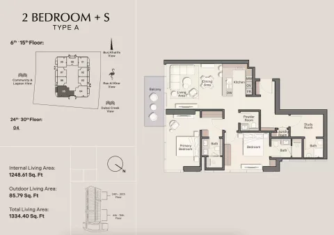 Floor plan, 2 Beds, 1,334 sq ft