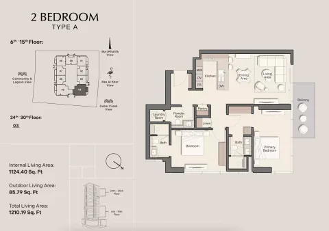 Floor plan, 2 Beds, 1,210 sq ft