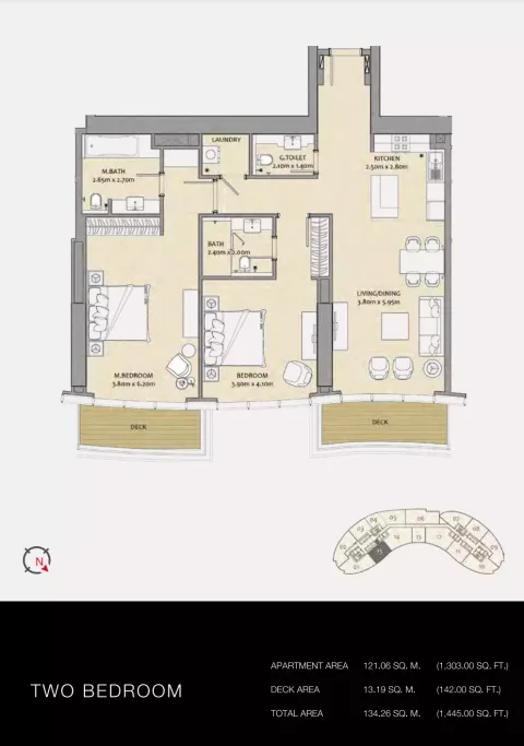 Floor plan, 2 Beds, 1,445 sq ft